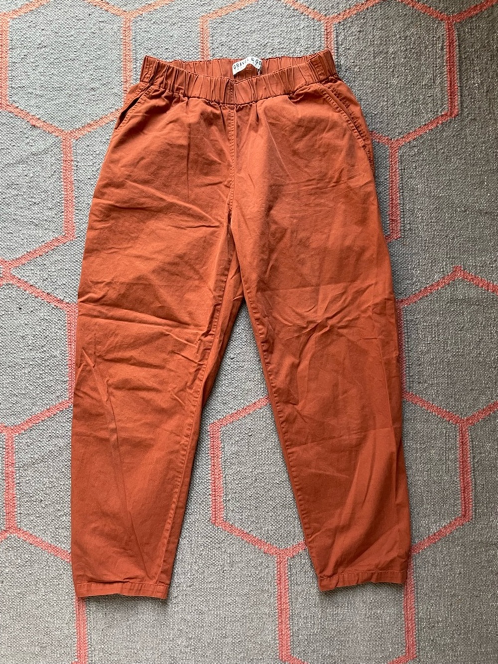 Rust Orange Elastic-Waist  trouser pants